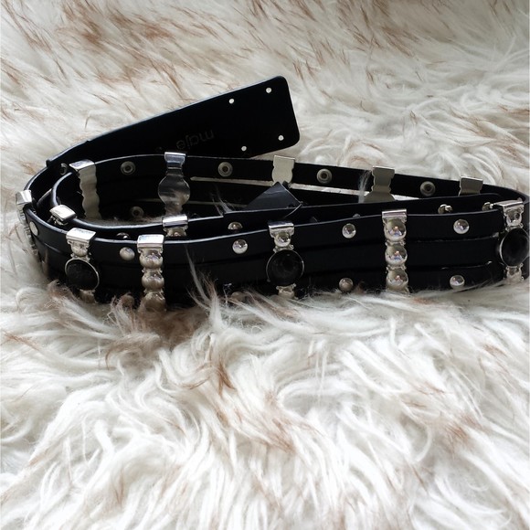 NWT Maje Amino Black Stud Leather Belt SZ 3 Large Decorative Crystal Adjustable - Picture 11 of 11